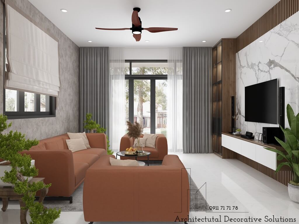 Thiết Kế Nhà Phố Với Nội Thất Màu Cam Sang Trọng