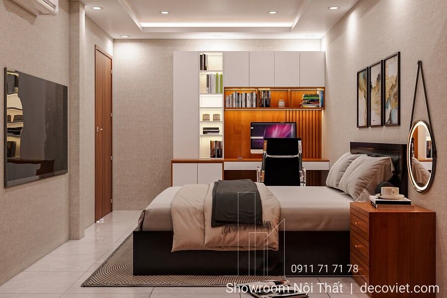 Giường ngủ hiện đại kết hợp bàn học tại Nhà Bè