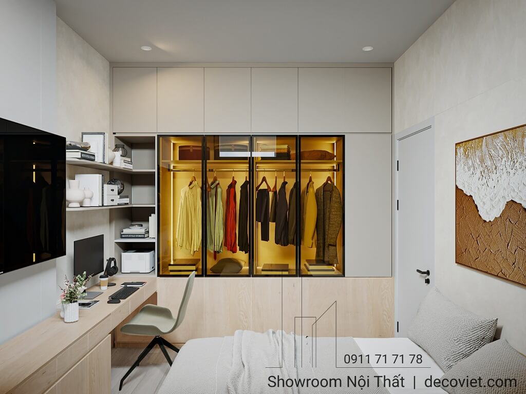 Tủ quần áo kính hiện đại trong phòng ngủ nhà phố Gò Vấp 120m2