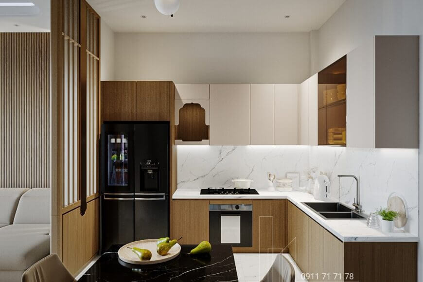 Nội thất phòng bếp nhà phố Gò Vấp 120m2 2PN hiện đại
