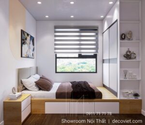 Thiết kế nội thất phòng ngủ master căn hộ Opal Boulevard 2PN hiện đại.