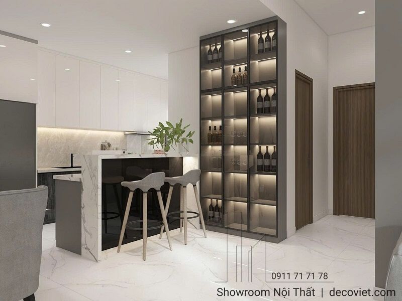 Thiết kế quầy bar mini và tủ rượu chung cư 2 phòng ngủ