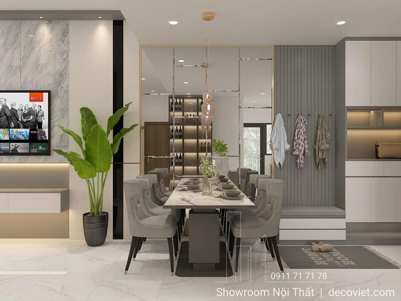 Thiết kế bàn ăn chung cư 2 phòng ngủ sang trọng