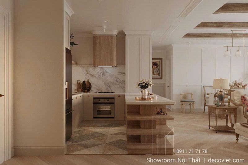 Nội thất phòng khách liền bếp chung cư Sunrise Thủ Dầu Một