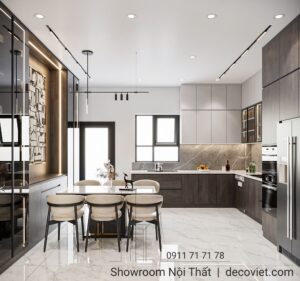 Không gian bếp và bàn ăn nhà phố Quận 7 đẹp tinh tế
