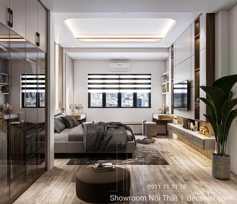 Thiết kế phòng ngủ đẹp hiện đại với cửa sổ lớn và ánh sáng tự nhiên