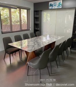 Bàn Ăn 10 Ghế Mặt Đá Chân Gỗ Ash 2605S
