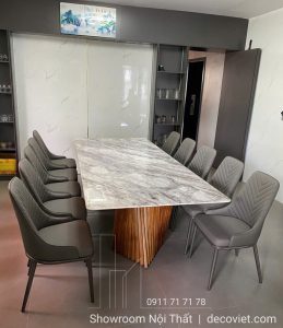 Bàn Ăn 10 Ghế Mặt Đá Chân Gỗ Ash 2605S