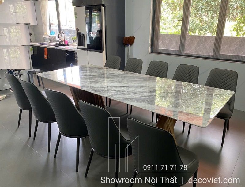 Bàn Ăn 10 Ghế Mặt Đá Chân Gỗ Ash 2605S