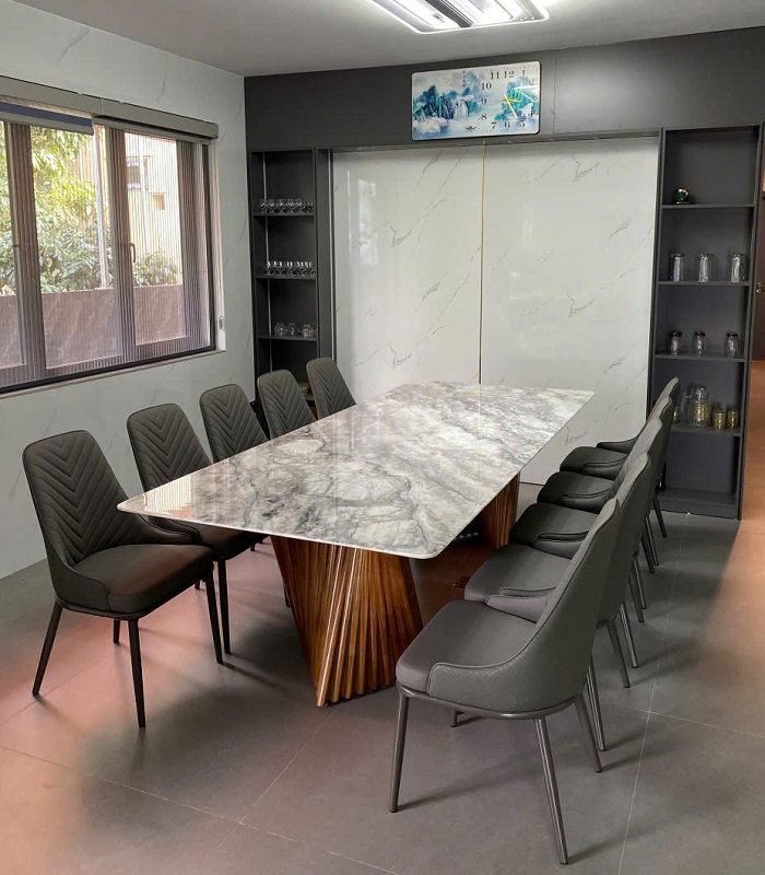 Bàn Ăn 10 Ghế Mặt Đá Chân Gỗ Ash 2605S