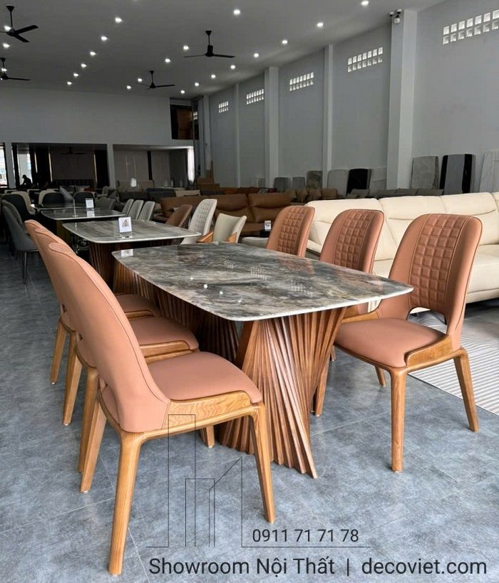 Bàn Ăn 6 Ghế Chân Gỗ Mặt Đá 2433S