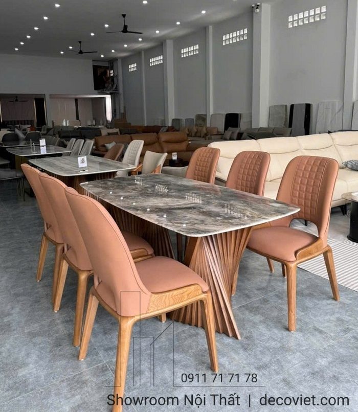 Bàn Ăn 6 Ghế Chân Gỗ Mặt Đá 2433S