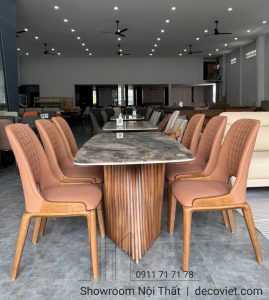 Bàn Ăn 6 Ghế Chân Gỗ Mặt Đá 2433S