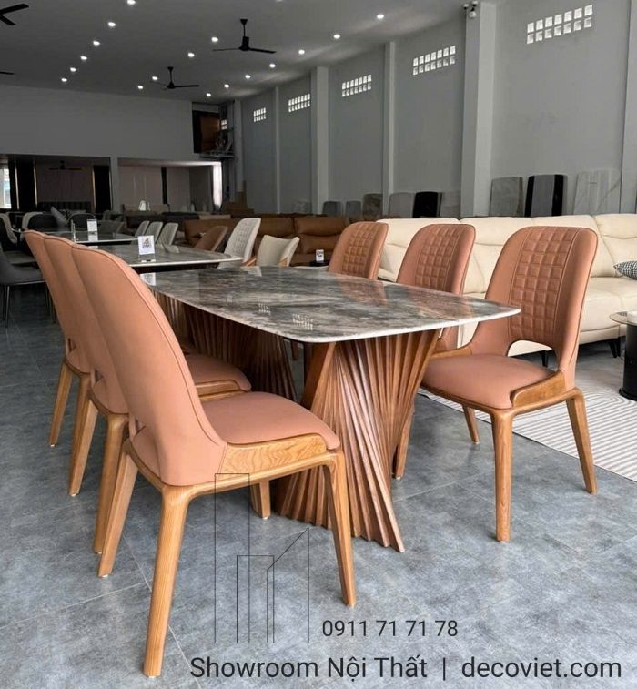 Bàn Ăn 6 Ghế Chân Gỗ Mặt Đá 2433S