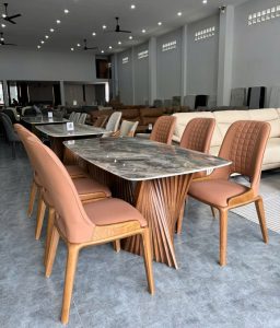 Bàn Ăn 6 Ghế Chân Gỗ Mặt Đá 2433S