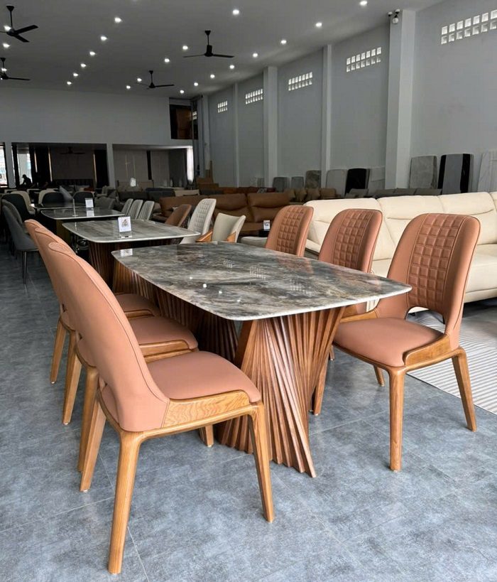 Bàn Ăn 6 Ghế Chân Gỗ Mặt Đá 2433S
