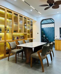 Bàn Ăn 6 Ghế Gỗ Ash Mặt Đá 2691S