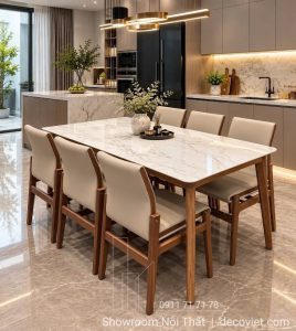 Bàn Ăn 6 Ghế Gỗ Mặt Đá 2934S