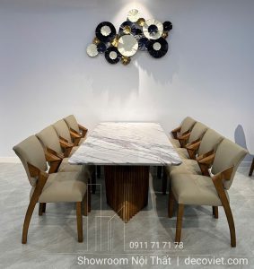 Bàn Ăn 8 Ghế Chân Gỗ Nhập Khẩu 2523S