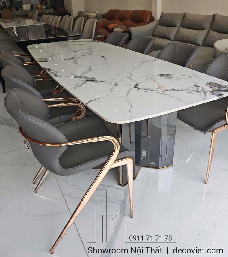 Bàn Ăn Cao Cấp Mặt Đá 2m6 8 Ghế 2870S