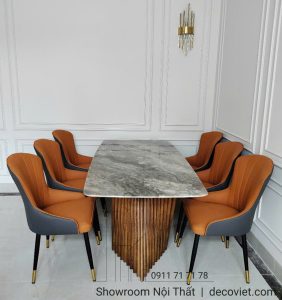 Bàn Ăn Chân Gỗ Mặt Đá 6 Ghế 2418S