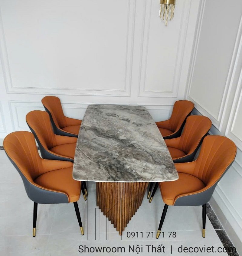 Bàn Ăn Chân Gỗ Mặt Đá 6 Ghế 2418S