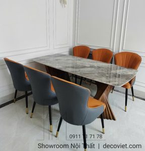Bàn Ăn Chân Gỗ Mặt Đá 6 Ghế 2418S