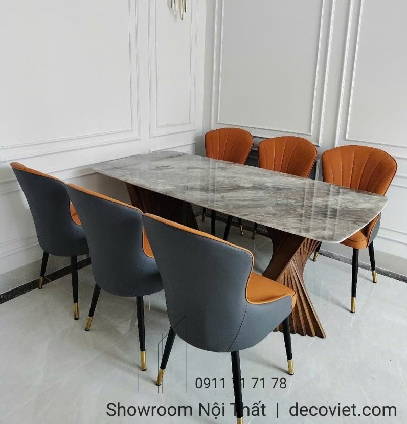 Bàn Ăn Chân Gỗ Mặt Đá 6 Ghế 2418S