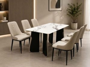 Bàn Ăn Chân Gỗ Mặt Đá 6 Ghế 3004S