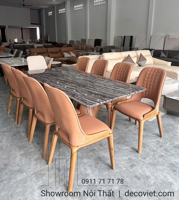 Bàn Ăn Chân Gỗ Mặt Đá 8 Ghế 2443S