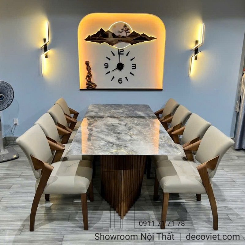 Bàn Ăn Chân Gỗ Mặt Đá 8 Ghế 2465S