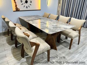 Bàn Ăn Chân Gỗ Mặt Đá 8 Ghế 2465S