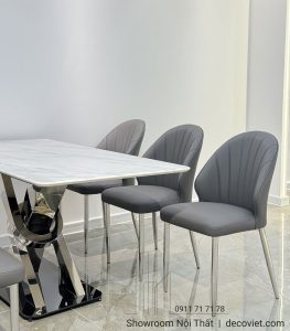 Bàn Ăn Chân Inox Mặt Đá 6 Ghế 2789S