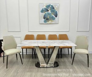 Bàn Ăn Chân Inox Mặt Đá Tự Nhiên 2671S