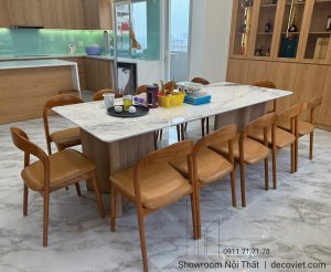 Bàn Ăn Gỗ 12 Ghế Mặt Đá 2889S