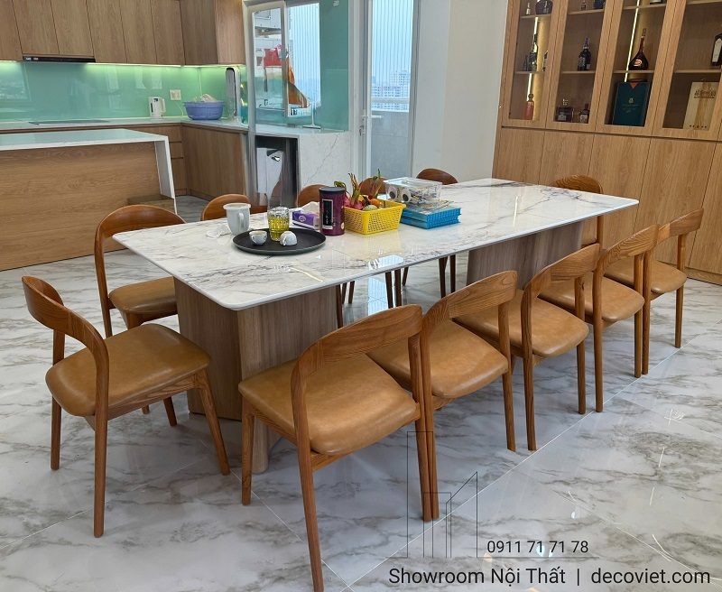 Bàn Ăn Gỗ 12 Ghế Mặt Đá 2889S