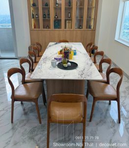 Bàn Ăn Gỗ 12 Ghế Mặt Đá 2889S