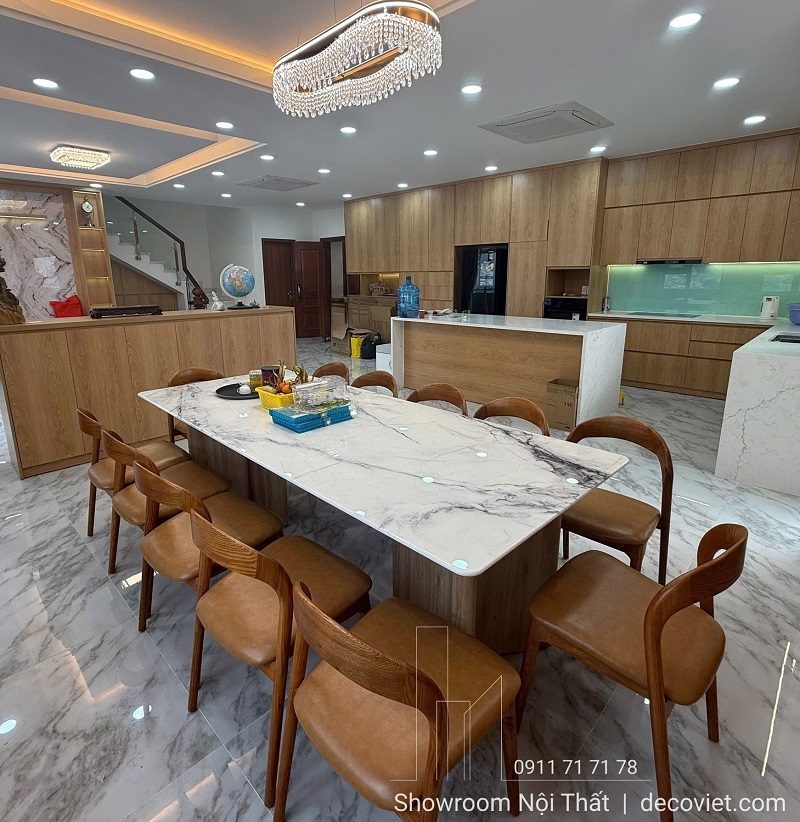 Bàn Ăn Gỗ 12 Ghế Mặt Đá 2889S