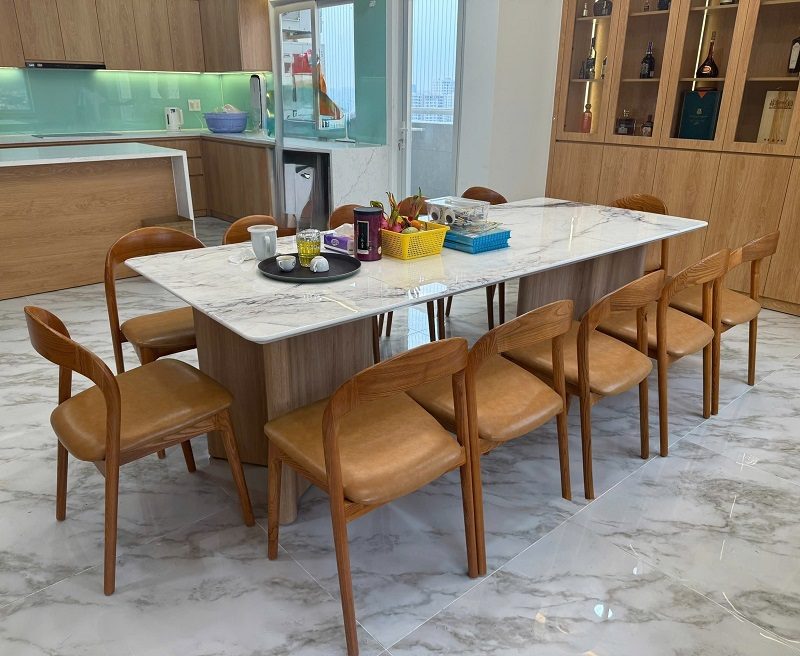 Bàn Ăn Gỗ 12 Ghế Mặt Đá 2889S
