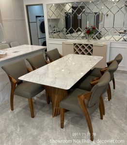 Bàn Ăn Gỗ Ash Mặt Đá 6 Ghế 2781S