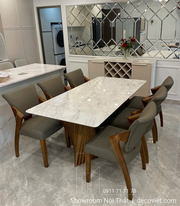 Bàn Ăn Gỗ Ash Mặt Đá 6 Ghế 2781S