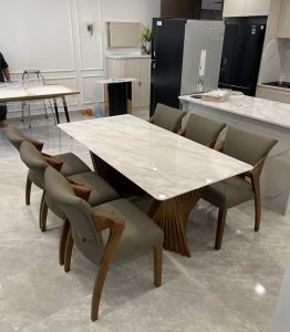 Bàn Ăn Gỗ Ash Mặt Đá 6 Ghế 2781S