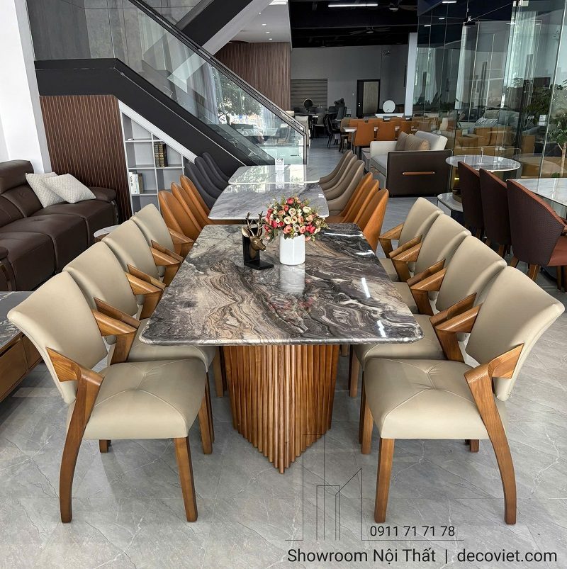 Bàn Ăn Gỗ Sồi Mặt Đá 8 Ghế 2894S
