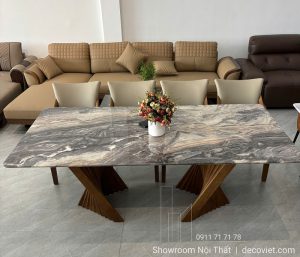 Bàn Ăn Gỗ Sồi Mặt Đá 8 Ghế 2894S