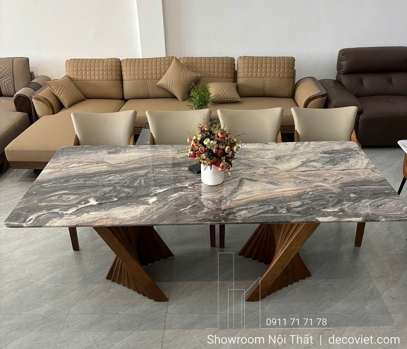 Bàn Ăn Gỗ Sồi Mặt Đá 8 Ghế 2894S