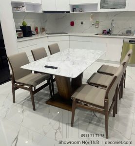 Bàn Ăn Gỗ Tự Nhiên Mặt Đá 6 Ghế 2840S