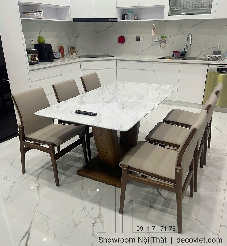 Bàn Ăn Gỗ Tự Nhiên Mặt Đá 6 Ghế 2840S