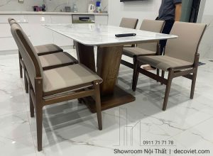 Bàn Ăn Gỗ Tự Nhiên Mặt Đá 6 Ghế 2840S