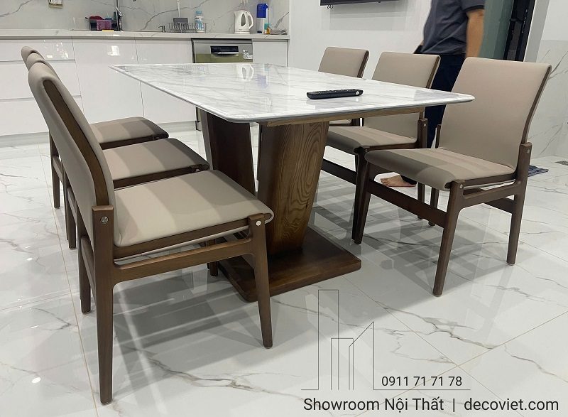 Bàn Ăn Gỗ Tự Nhiên Mặt Đá 6 Ghế 2840S