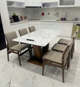 Bàn Ăn Gỗ Tự Nhiên Mặt Đá 6 Ghế 2840S
